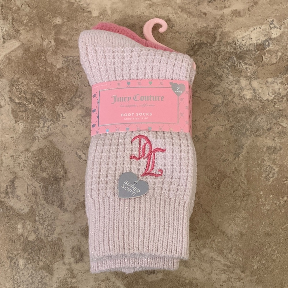 Juicy Couture Light Pink Boot Socks size 4-10 2 pairs logo super soft